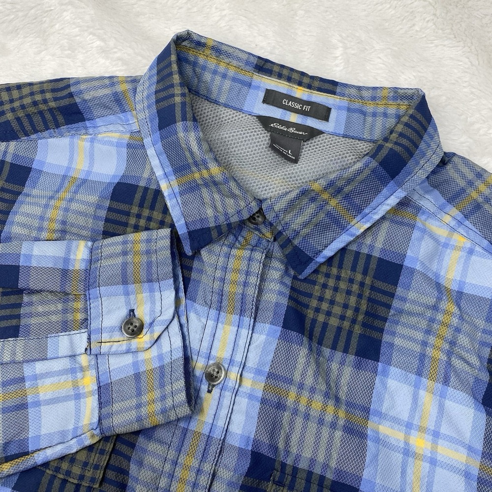 Eddie Bauer Classic Fit Plaid Nylon Blend Button Down Long Sleeve Shirt Women  L